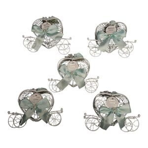 5 Heart Carriage Candy Box Party Favors Holders For Weddings Mint Green White